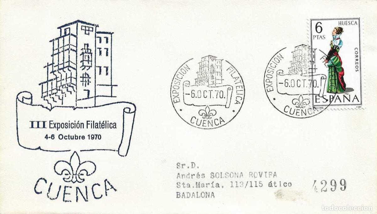 Sellos: III EXPOSICION FILATELICA, CUENCA 1970. RARO MATASELLOS EN SOBRE CIRCULADO DE ALFIL