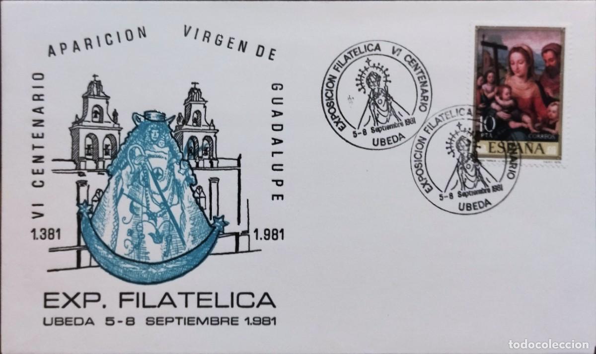 Sellos: ESPA&Ntilde;A 1981 SPD VI CENTENARIO APARICI&Oacute;N VIRGEN GUADALUPE - EXPOSICI&Oacute;N FILAT&Eacute;LICA - MATASELLOS &Uacute;BEDA.
