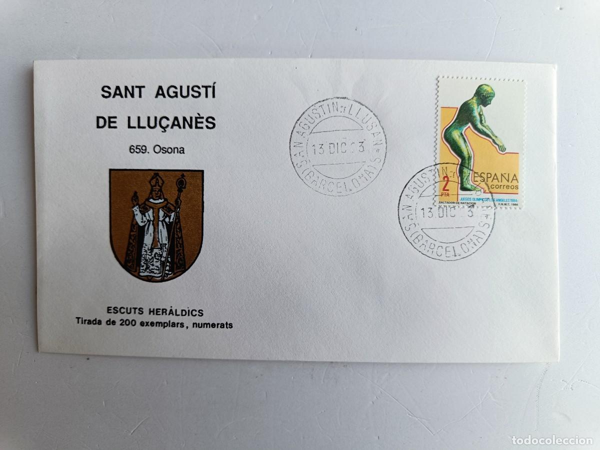 Sellos: MATASELLOS EN SOBRE ILUSTRADO CON ESCUDO DE LA POBLACI&Oacute;N DE SANT AGUST&Iacute; DE LLU&Ccedil;AN&Eacute;S - OSONA