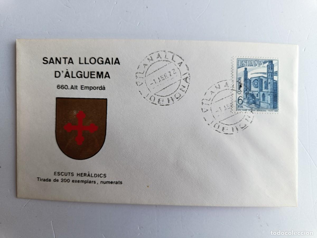 Sellos: MATASELLOS EN SOBRE ILUSTRADO CON ESCUDO DE LA POBLACI&Oacute;N DE SANTA LLOGAIA D'&Agrave;LGUEMA - ALT EMPORD&Agrave;
