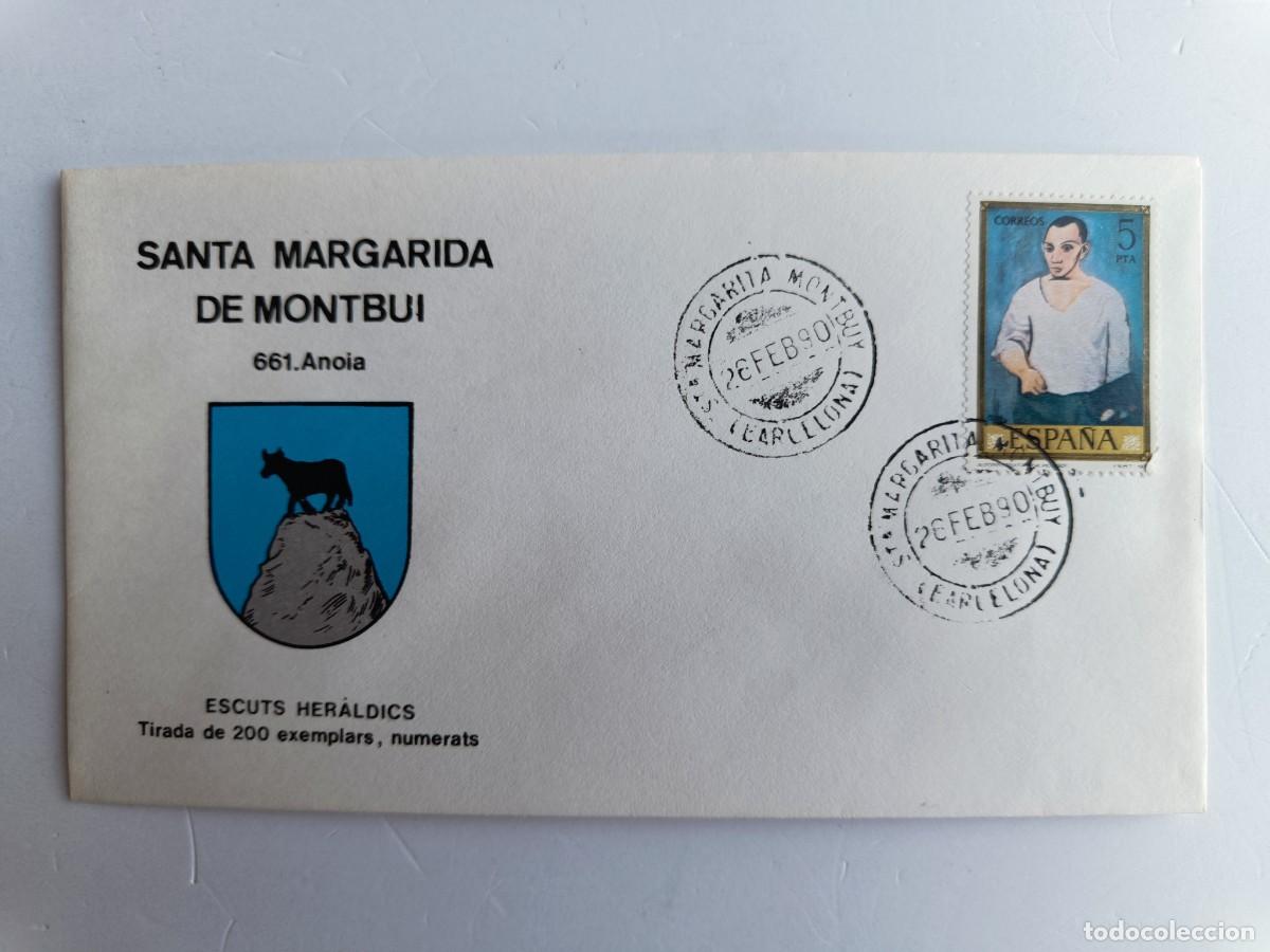 Sellos: MATASELLOS EN SOBRE ILUSTRADO CON ESCUDO DE LA POBLACI&Oacute;N DE SANTA MARGARIDA DE MONTBUI - ANOIA