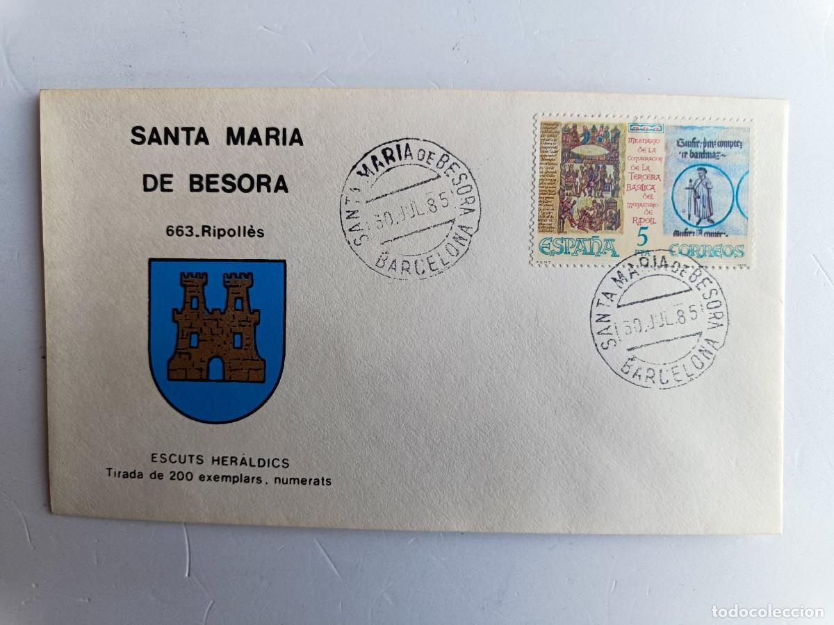Sellos: MATASELLOS EN SOBRE ILUSTRADO CON ESCUDO DE LA POBLACI&Oacute;N DE SANTA MARIA DE BESORA - RIPOLL&Eacute;S