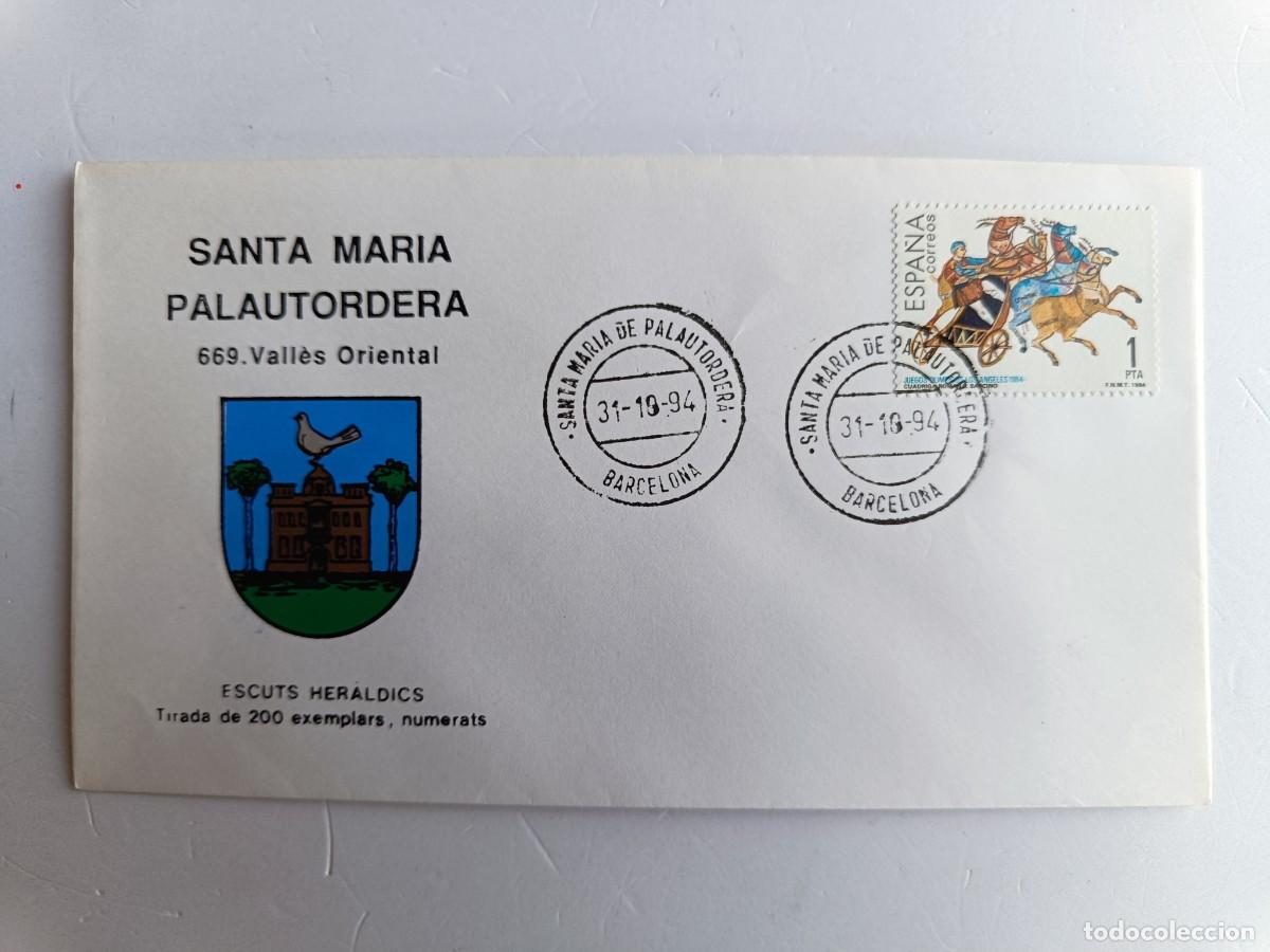 Sellos: MATASELLOS EN SOBRE ILUSTRADO CON ESCUDO DE LA POBLACI&Oacute;N DE SANTA MARIA PALAUTORDERA - VALLES ORIENT