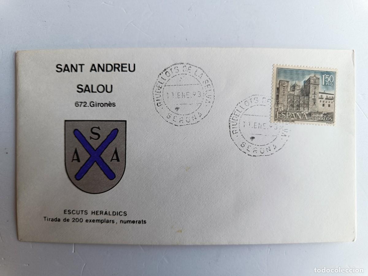 Sellos: MATASELLOS EN SOBRE ILUSTRADO CON ESCUDO DE LA POBLACI&Oacute;N DE SANT ANDREU SALOU - GIRON&Eacute;S