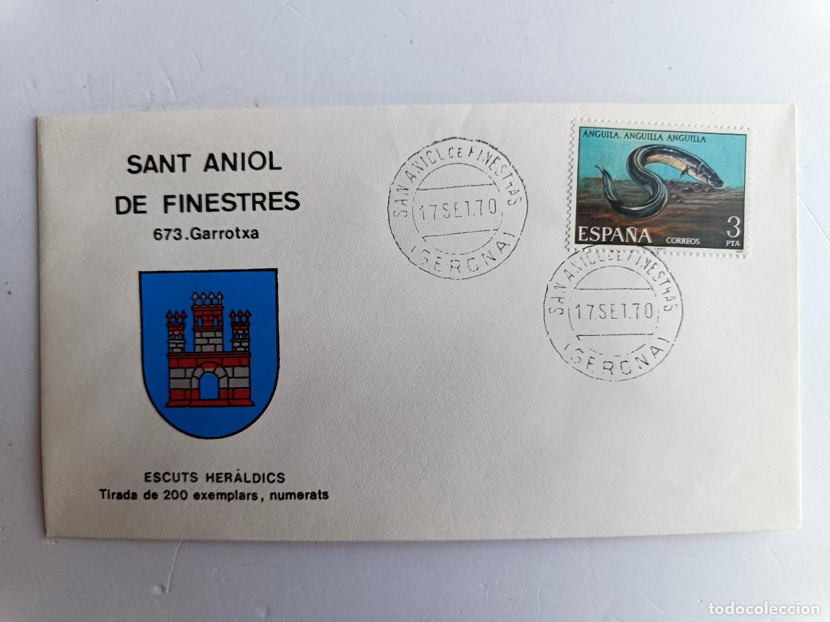 Sellos: MATASELLOS EN SOBRE ILUSTRADO CON ESCUDO DE LA POBLACI&Oacute;N DE SANT ANIOL DE FINESTRES - GARROTXA