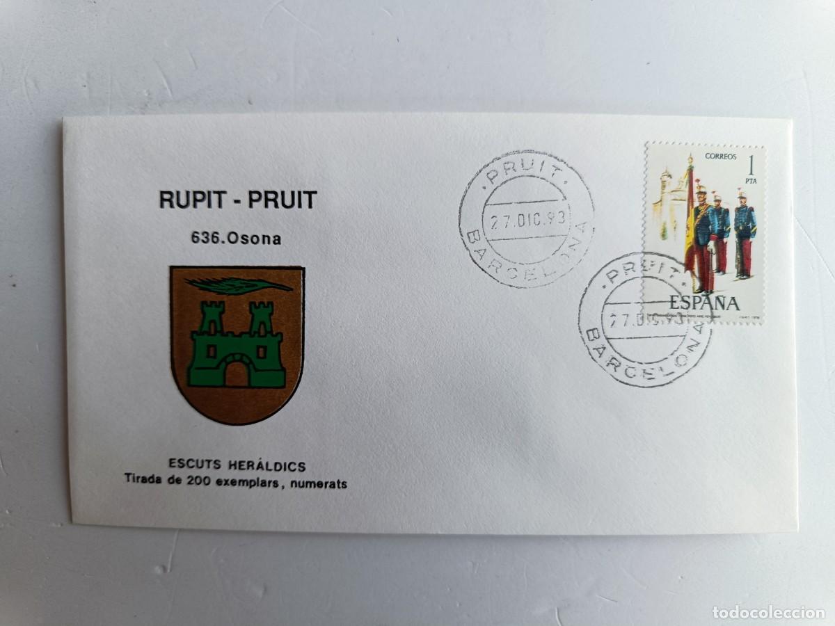 Sellos: MATASELLOS EN SOBRE ILUSTRADO CON ESCUDO DE LA POBLACI&Oacute;N DE RUPIT - PRUIT - OSONA