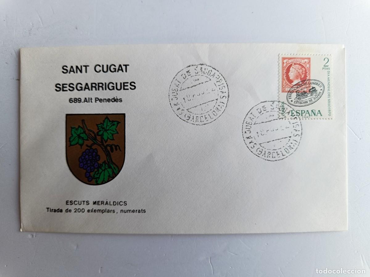 Sellos: MATASELLOS EN SOBRE ILUSTRADO CON ESCUDO DE LA POBLACI&Oacute;N DE SANT CUGAT SESGARRIGUES - ALT PENED&Eacute;S