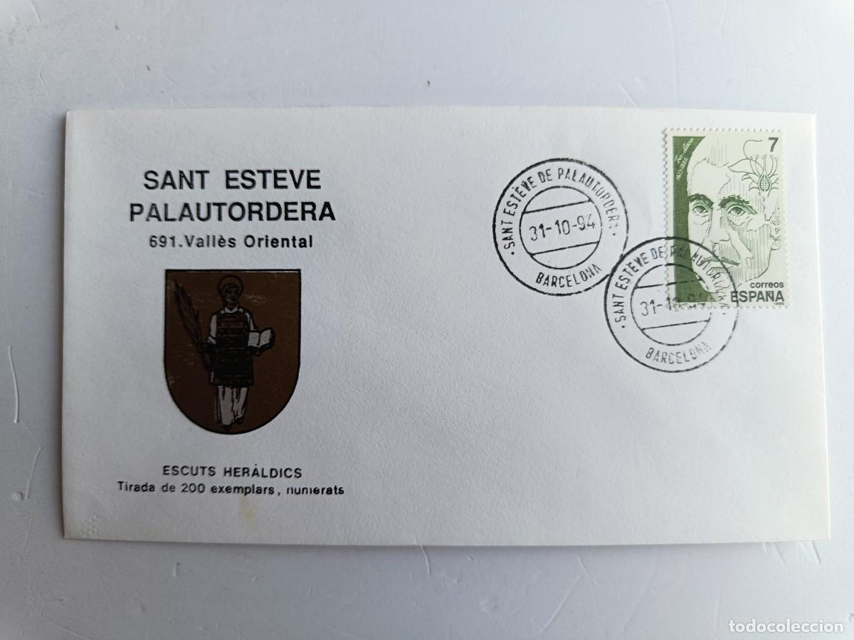 Sellos: MATASELLOS EN SOBRE ILUSTRADO CON ESCUDO DE LA POBLACI&Oacute;N DE SANT ESTEVE PALAUTORDERA - VALL&Eacute;S ORIENT