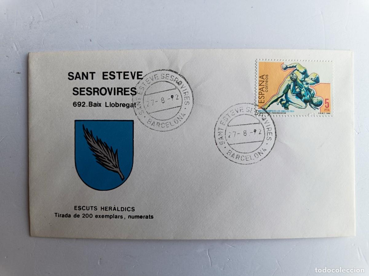 Sellos: MATASELLOS EN SOBRE ILUSTRADO CON ESCUDO DE LA POBLACI&Oacute;N DE SANT ESTEVE SESROVIRES - BAIX LLOBREGAT