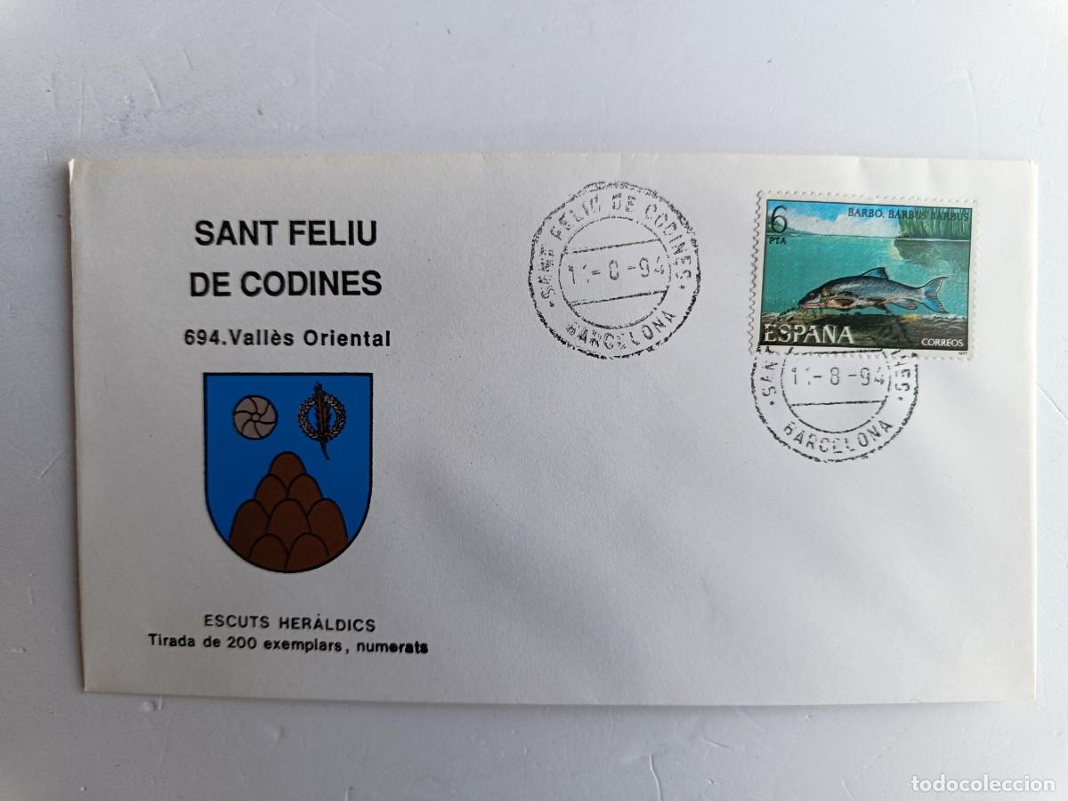 Sellos: MATASELLOS EN SOBRE ILUSTRADO CON ESCUDO DE LA POBLACI&Oacute;N DE SANT FELIU DE CODINES - VALL&Eacute;S ORIENTAL