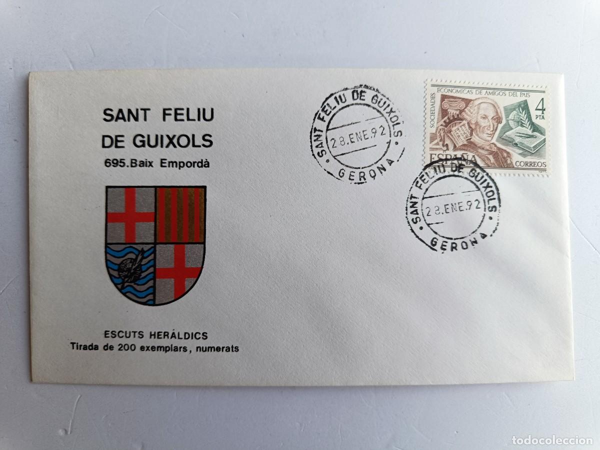 Sellos: MATASELLOS EN SOBRE ILUSTRADO CON ESCUDO DE LA POBLACI&Oacute;N DE SANT FELIU DE GUIXOLS - BAIX EMPORD&Agrave;