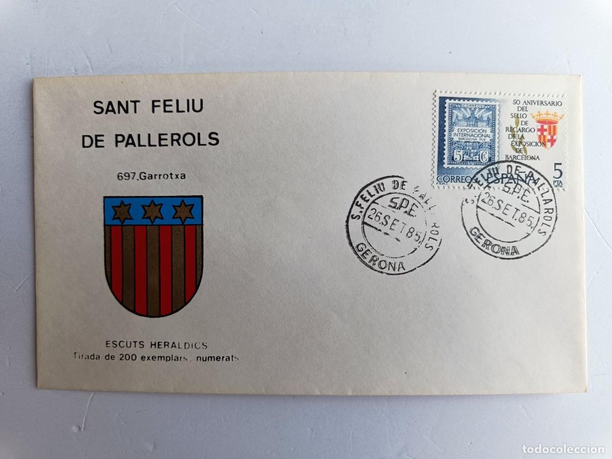 Sellos: MATASELLOS EN SOBRE ILUSTRADO CON ESCUDO DE LA POBLACI&Oacute;N DE SANT FELIU DE PALLAROLS - GARROTXA