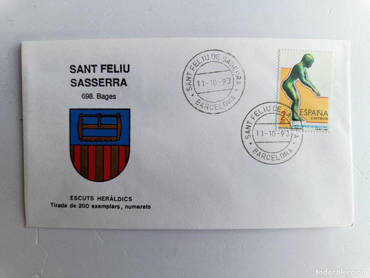 Sellos: MATASELLOS EN SOBRE ILUSTRADO CON ESCUDO DE LA POBLACI&Oacute;N DE SANT FELIU SASSERRA - BAGES