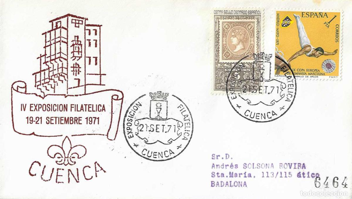 Sellos: HERALDICA IV EXPOSICION, CUENCA 1971. RARO MATASELLOS ESCUDO DE CUENCA EN SOBRE CIRCULADO ALFIL RWR