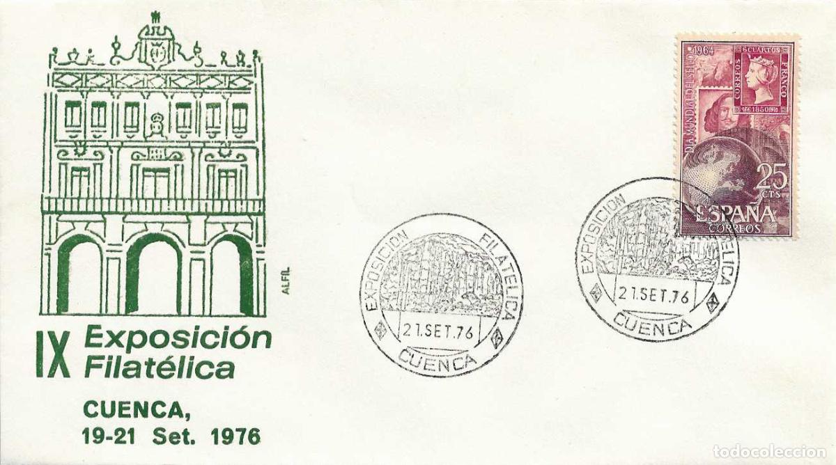 Sellos: IX EXPOSICION FILATELICA, CUENCA 21 SEPTIEMBRE 1976. RARO MATASELLOS EN SOBRE DE ALFIL RWR