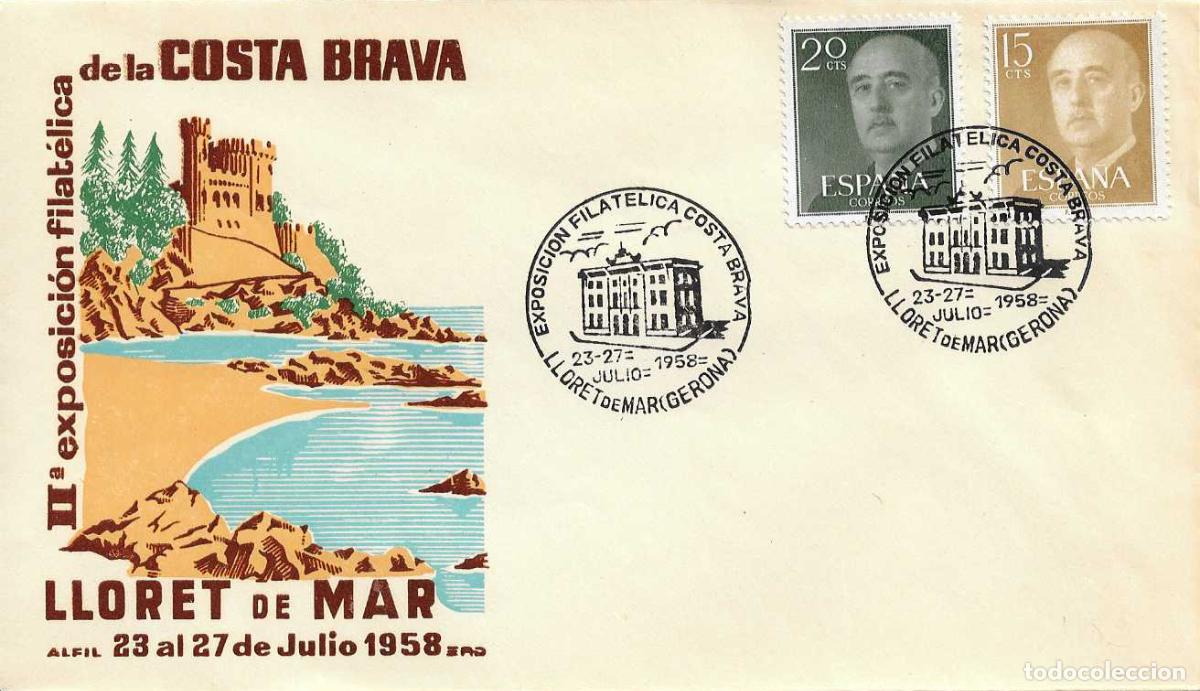 Sellos: COSTA BRAVA II EXPOSICION FILATEL, LLORET DE MAR (GERONA) 1958. MATASELLOS SOBRE SIN CIRCULAR ALFIL