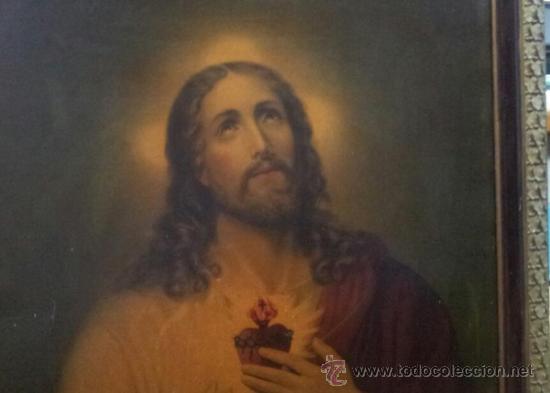 antiguo cuadro sagrado corazon de jesus litogr - Comprar Litografías