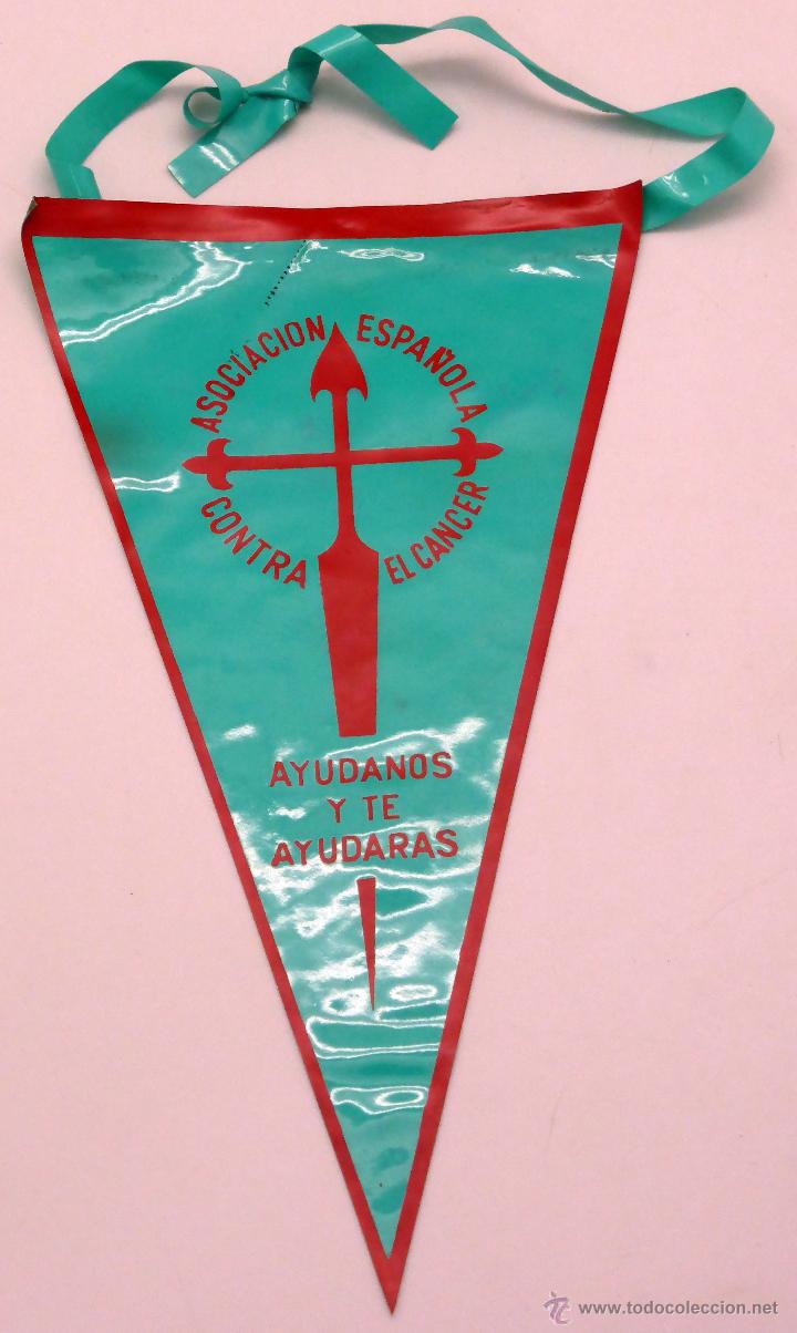 Banderín Asociación Española contra el cáncer plástico verde rojo