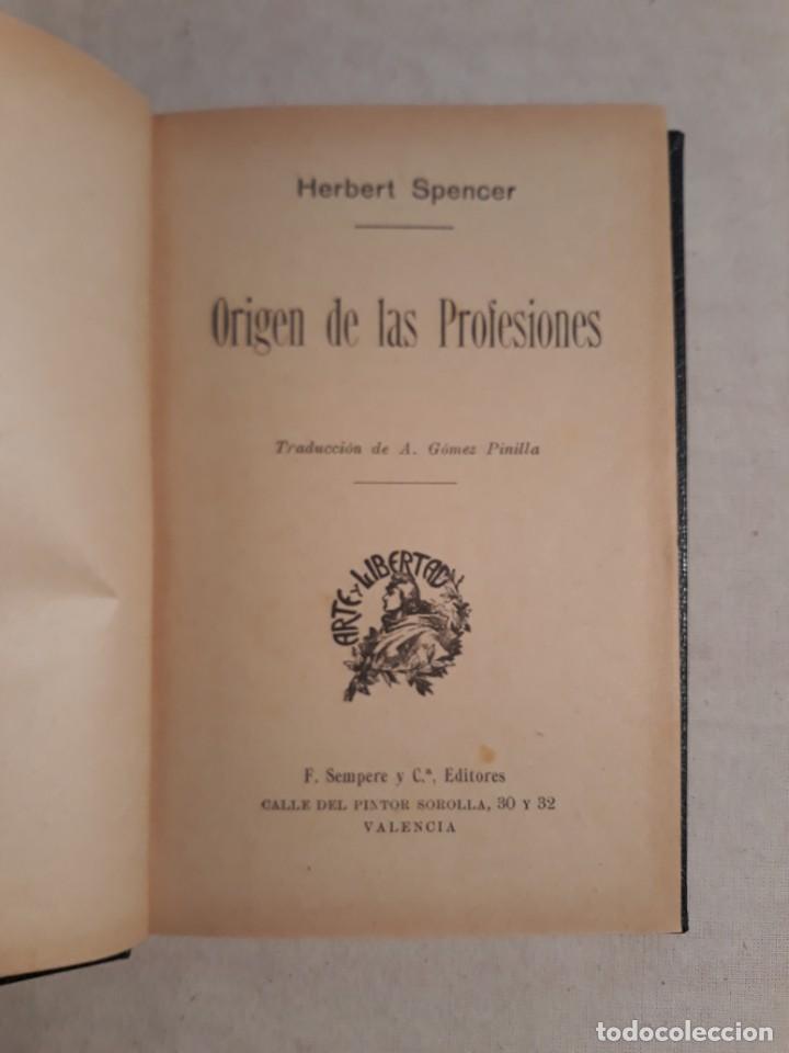 SPENCER, HERBERT. ORIGEN DE LAS PROFESIONES