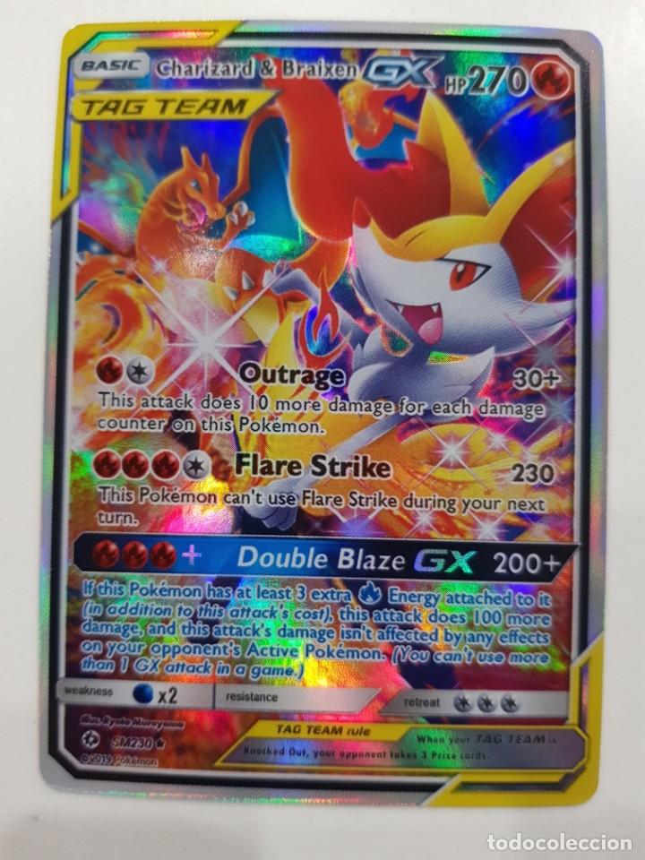 CARTA POKEMON. BASIC. TAG TEAM. CHARIZARD & BRAIXEN GX. HOLOGRAMA. ARTE COMPLETO. RARA. 2019