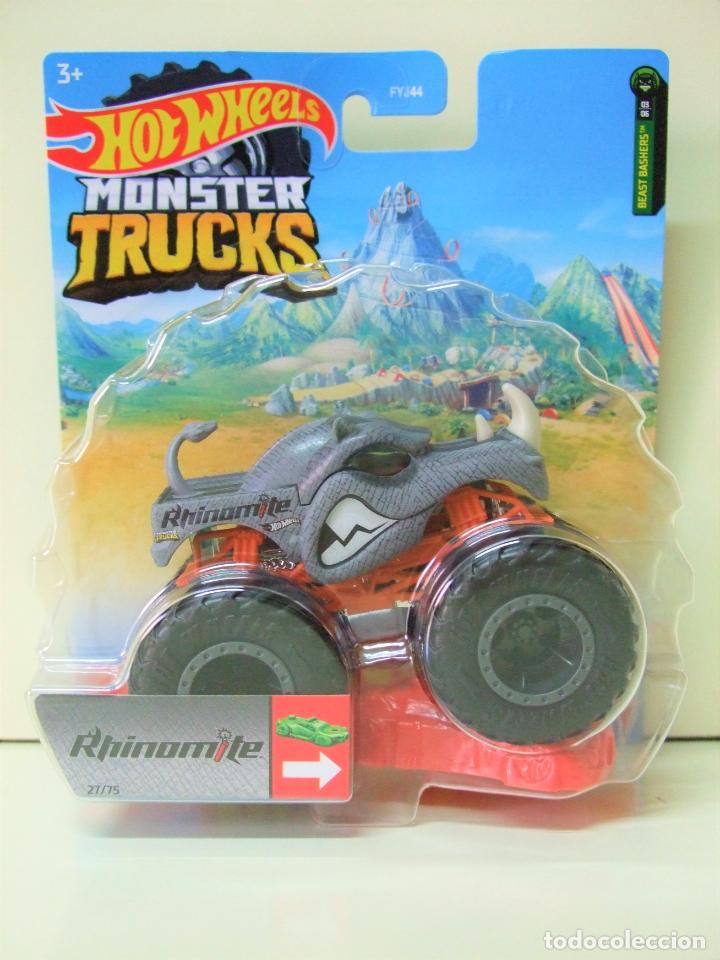 RHINOMITE- HOT WHEELS MATTEL MONSTER TRUCKS BEAST BASHERS COCHE CAR 1:64 TRUCK RHINO RINOCERONTE
