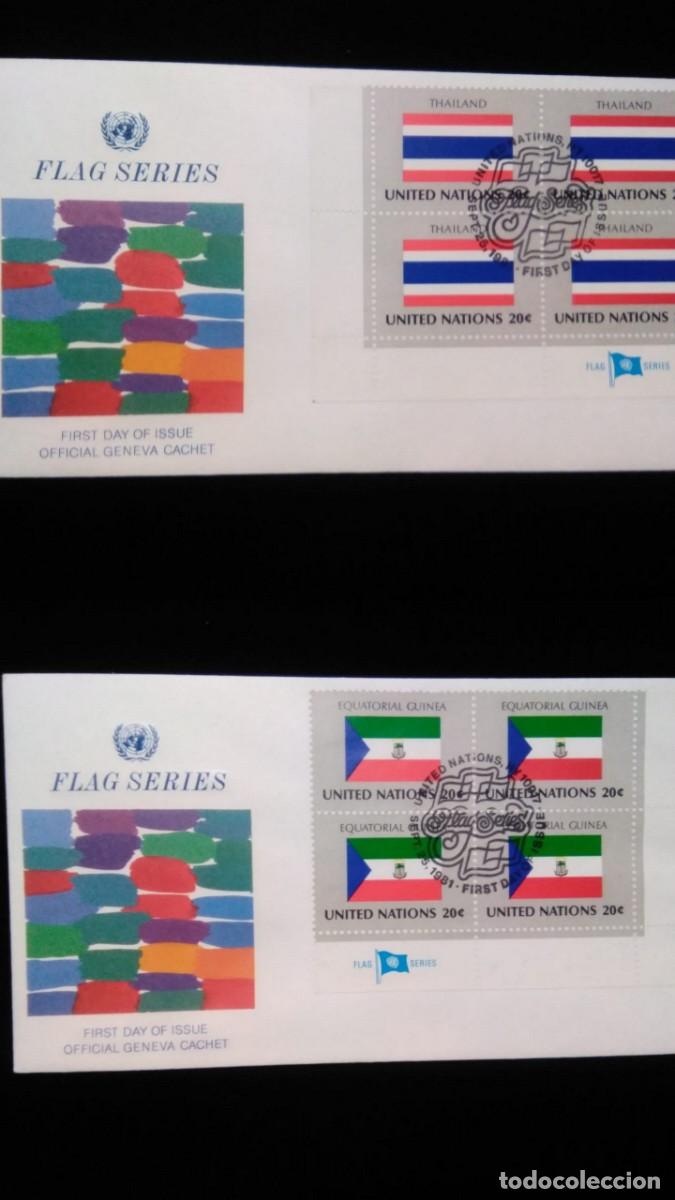 J) 1981 UNITED NATIONS, FLAG SERIES, MULTIPLE STAMPS, SET OF 2 FDC