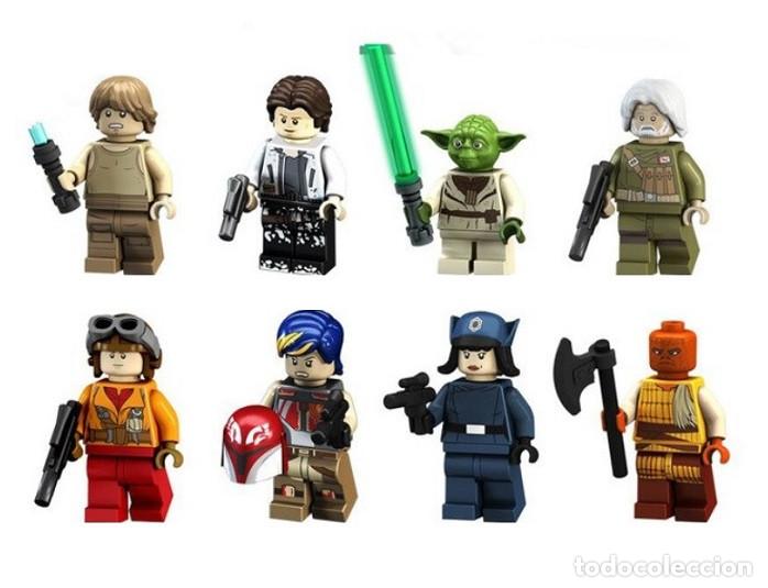 Lote de 8 Figuras Construccion Star Wars (Luke Skywalker, Han Solo, Yoda, Rebel Pilot, Sabine Wren,