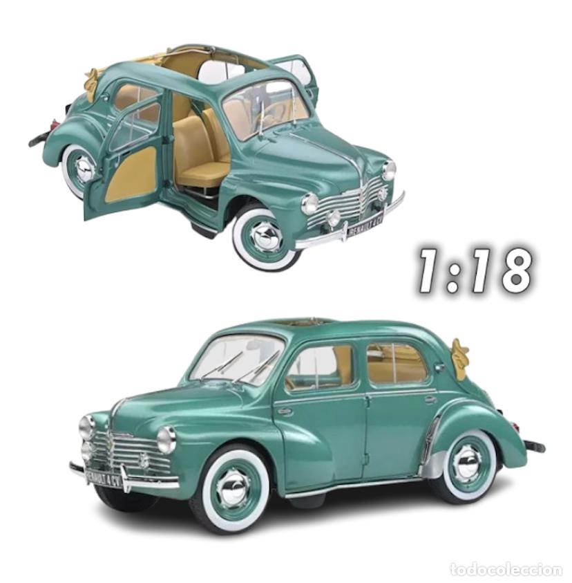 Coche clásico Renault 4CV cabrio - año 1951 (Escala 1:18) Nuevo, convertible verde metal 4 CV Solido