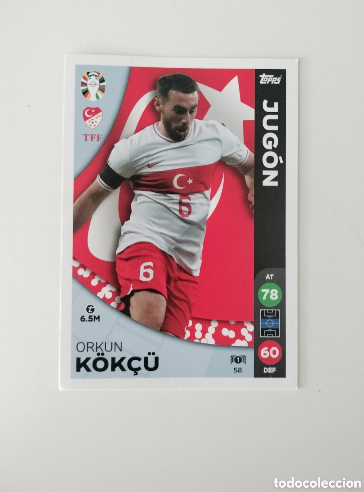 CROMO EURO 2024 LIDL MATCH ATTAX TOPPS 58 JUGÓN ORKUN KOKCU TURQUÍA