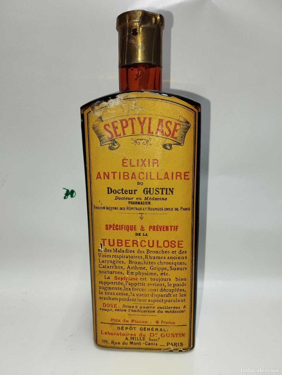 FRASCO DE FARMACIA SEPTYLASE ELIXIR ANTIBACILAR DEL DR. GUSTIN PARIS // PARA LA TUBERCULOSIS