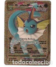 CROMOS DE POKÉMON BASICO VAPOREON VMAX PS 320 AÑO 2021 COLOR ORO