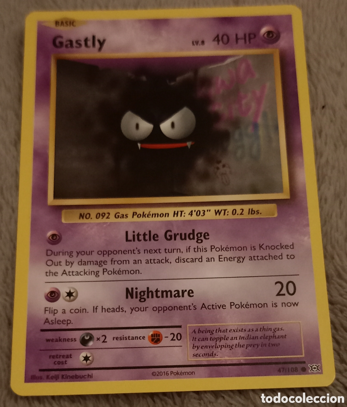 Pokémon Evolutions XY - Gastly, 40 HP - año 2016 - Carta común ⚫ - En inglés
