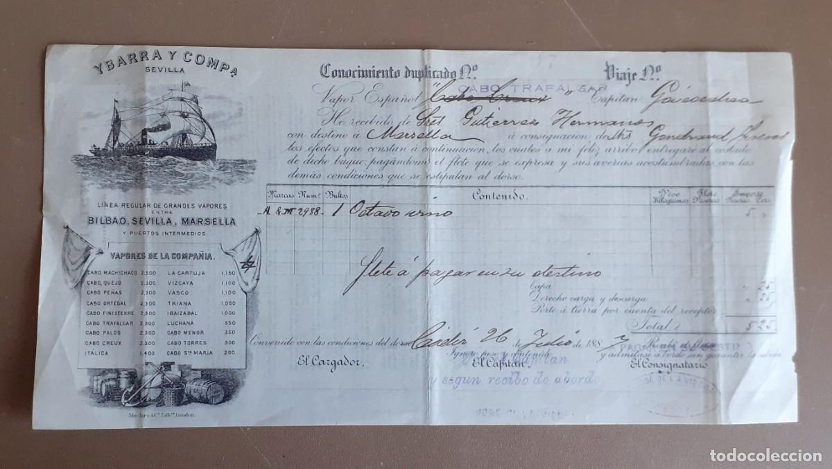 Carta embarque YBARRA Y CAMPª Cádiz 1887