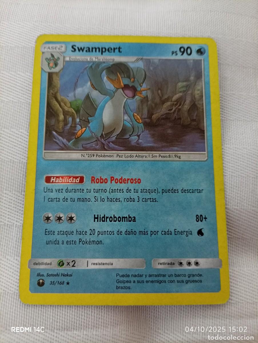Carta de Pokémon de Swampert, número 35/168. - Fase 2. - PS 90. - Habilidad: Robo Poderoso. -