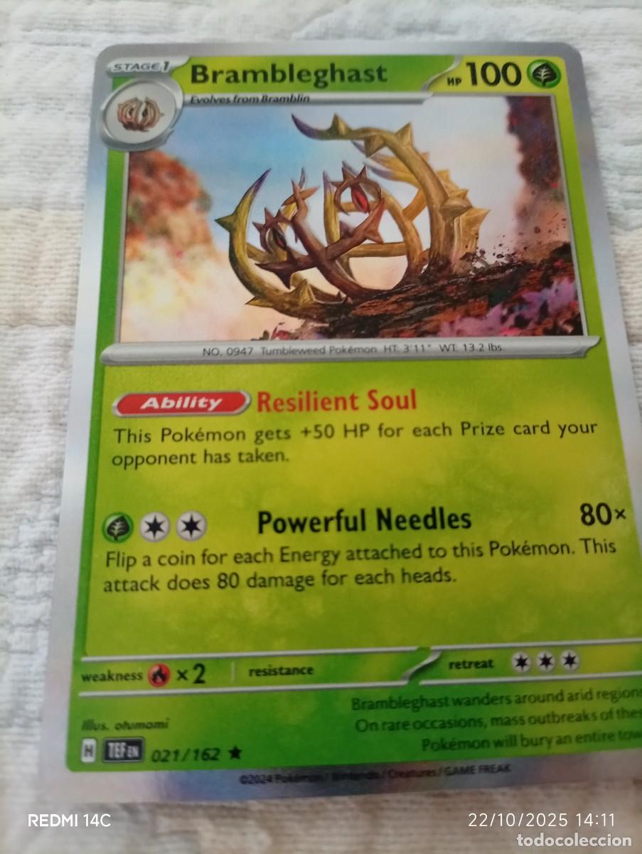 Carta de Pokémon Brambleghast, número 021/162, en inglés. Holo - Stage 1 - HP 100 -