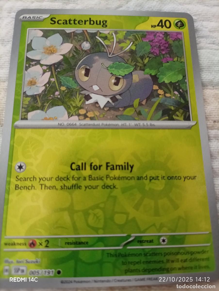 Carta de Pokémon Scatterbug, número 005/191, en inglés. Pertenece a la colección Scatterdust Pokémo