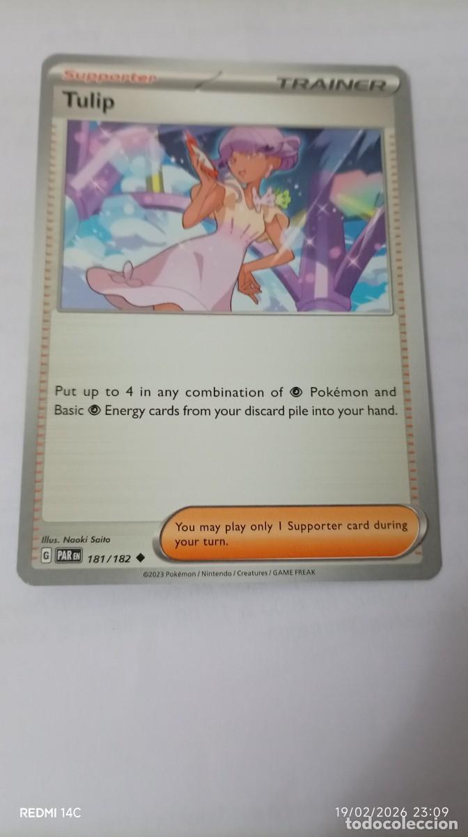Carta de Entrenador Tulip de Pokémon, edición en inglés. - Número de carta: 181/182. - Año de publi