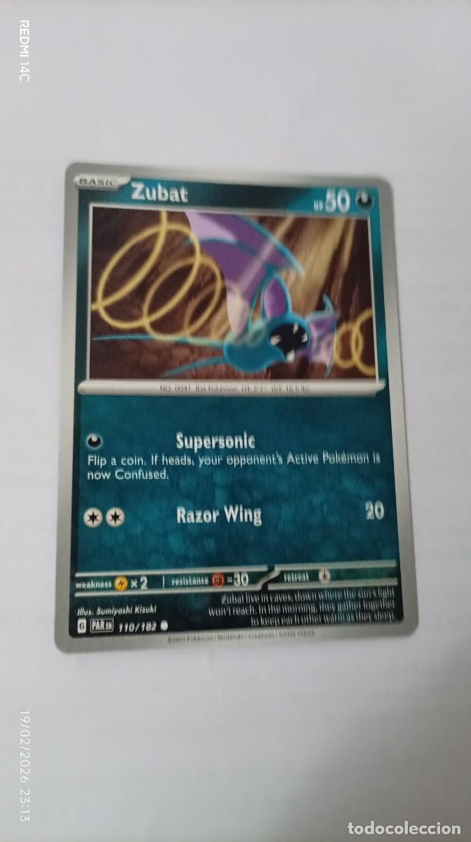 Carta de Pokémon de Zubat, número 110/182, en inglés. - Tipo: Básico - Ataque: Supersonic - Ataque