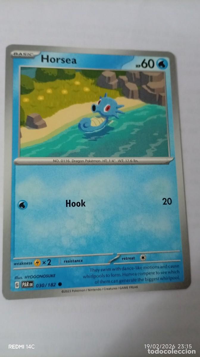 Carta Pokémon de Horsea, número 30/182, del año 2023. - Idioma: Inglés. - Tipo: Básico. - HP: 60. -