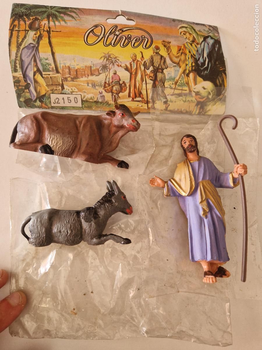 figura de belen antigua san jose mula buey nacimiento Oliver Pech 10 cm plastico pvc