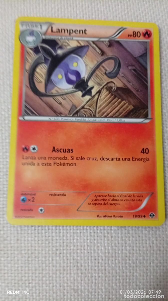 Carta de Pokémon del personaje Lampent. - Idioma: Español - Número de carta: 19/99 - Año de publica