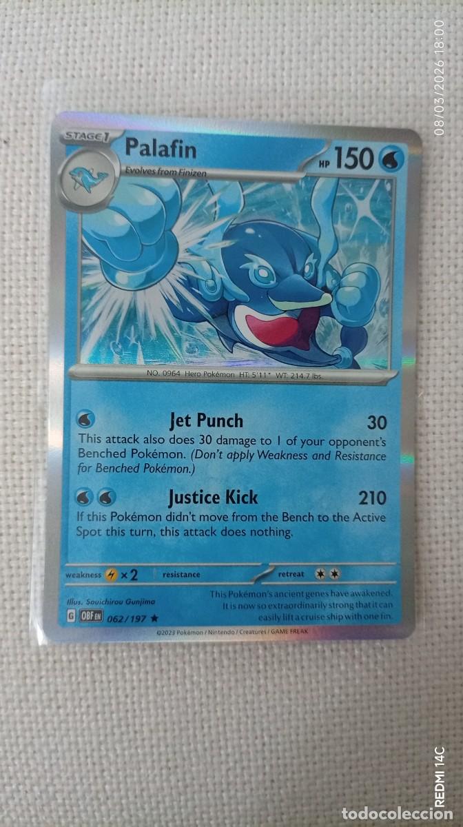 Carta de Pokémon del personaje Palafin, edición en inglés. Holo - Número de carta: 62/197. - Año de