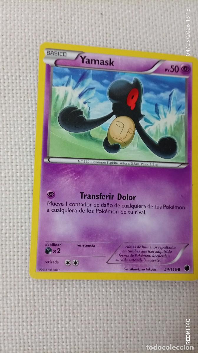 Carta Pokémon de Yamask, número 54/116, del año 2013. español - Tipo: Básico - PV: 50 - Habilidad: T