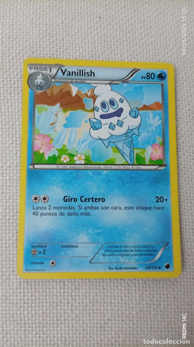Carta Pokémon de Vanillish, número 28 de 116, de la colección de 2013. español - Fase 1. - PV 80. -
