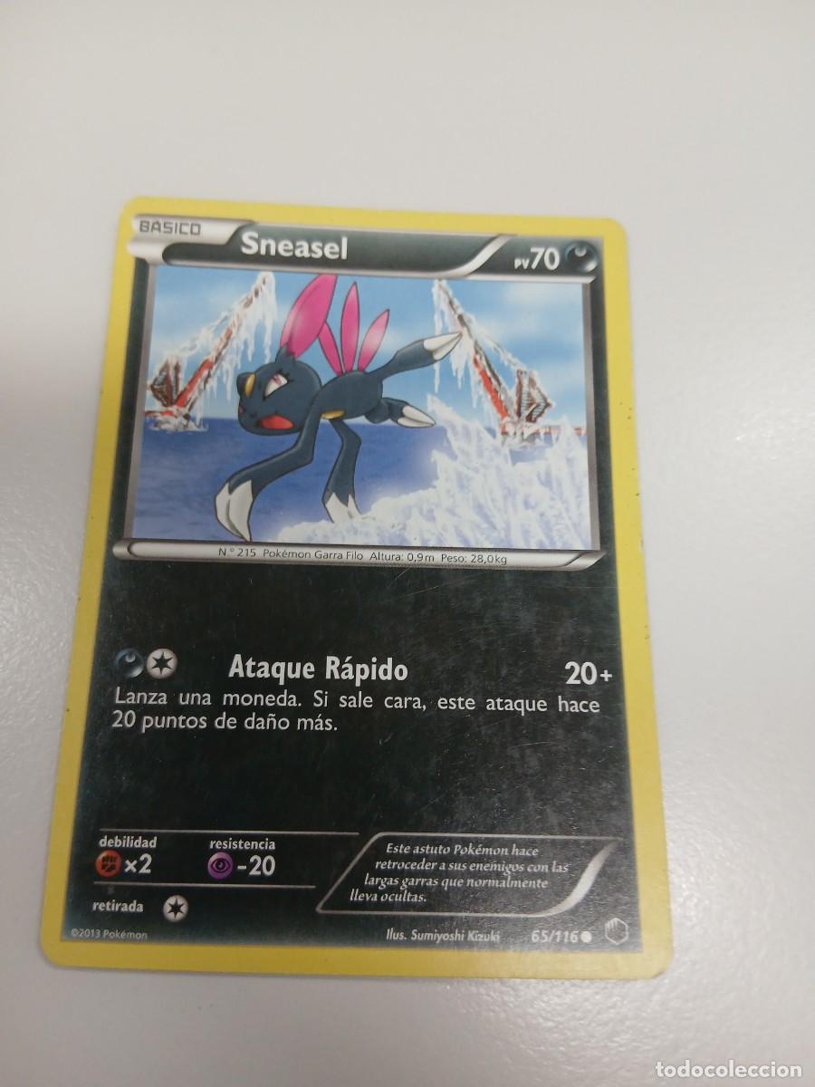 Carta Pokémon de Sneasel, número 65/116, del año 2013. - Tipo: Básico - PV: 70 - Ataque: Ataque Ráp