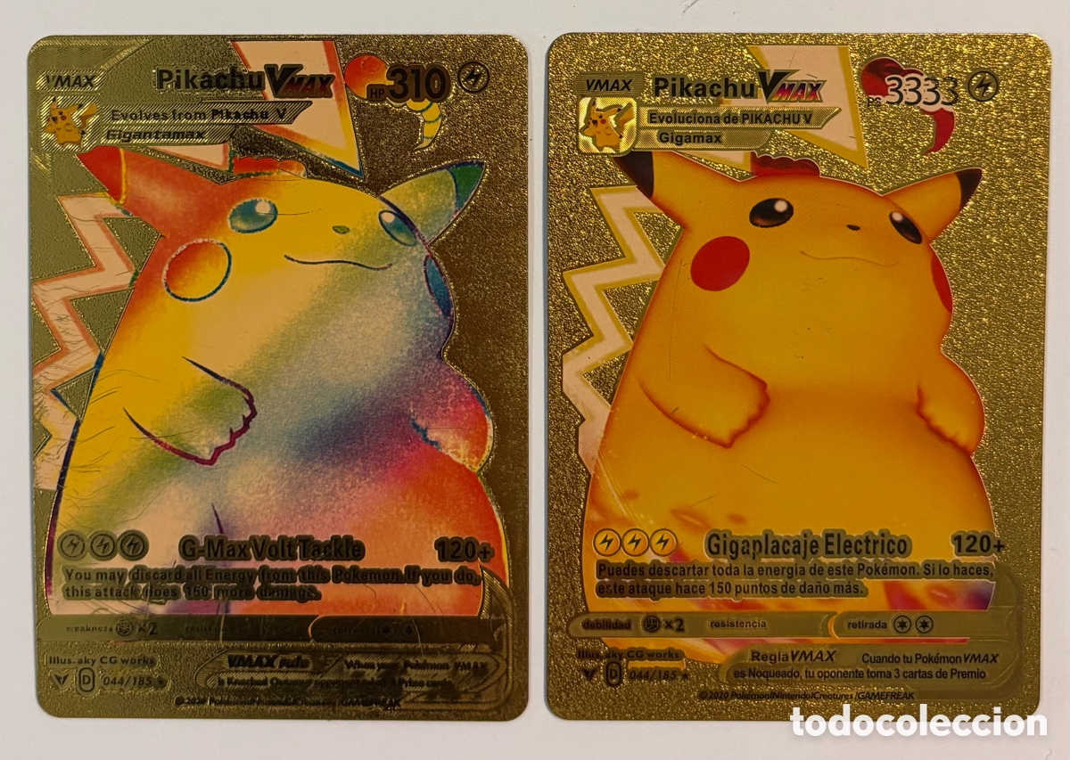 PIKACHU VMAX. LOTE DE 2 CARTAS DORADAS DE POKEMON.