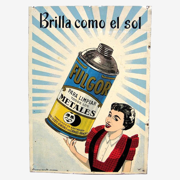 Cartel publicitario de Fulgor, limpiador de metales