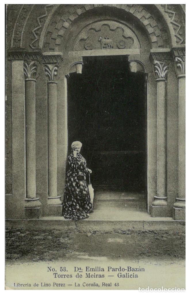 Postal de Emilia Pardo Bazán en las Torres de Meiras (Galicia)