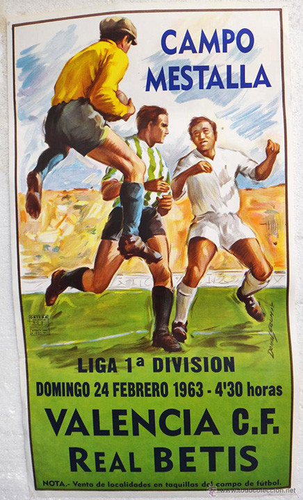 Póster Real Betis Balompié frente al Valencia en Mestalla en 1963.
