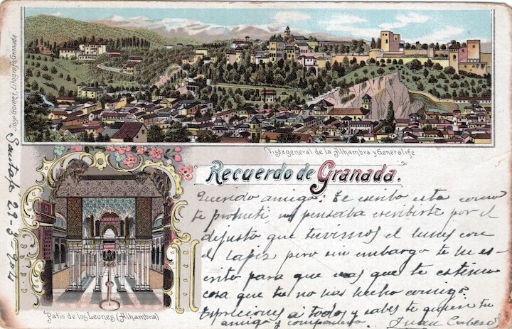 Postal antigua recuerdo de Granada José Gómez Litógrafo